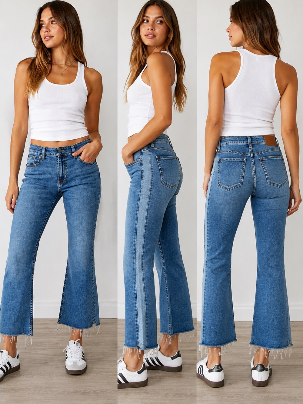 High-Rise Flared Crop Jeans in Medium Blue